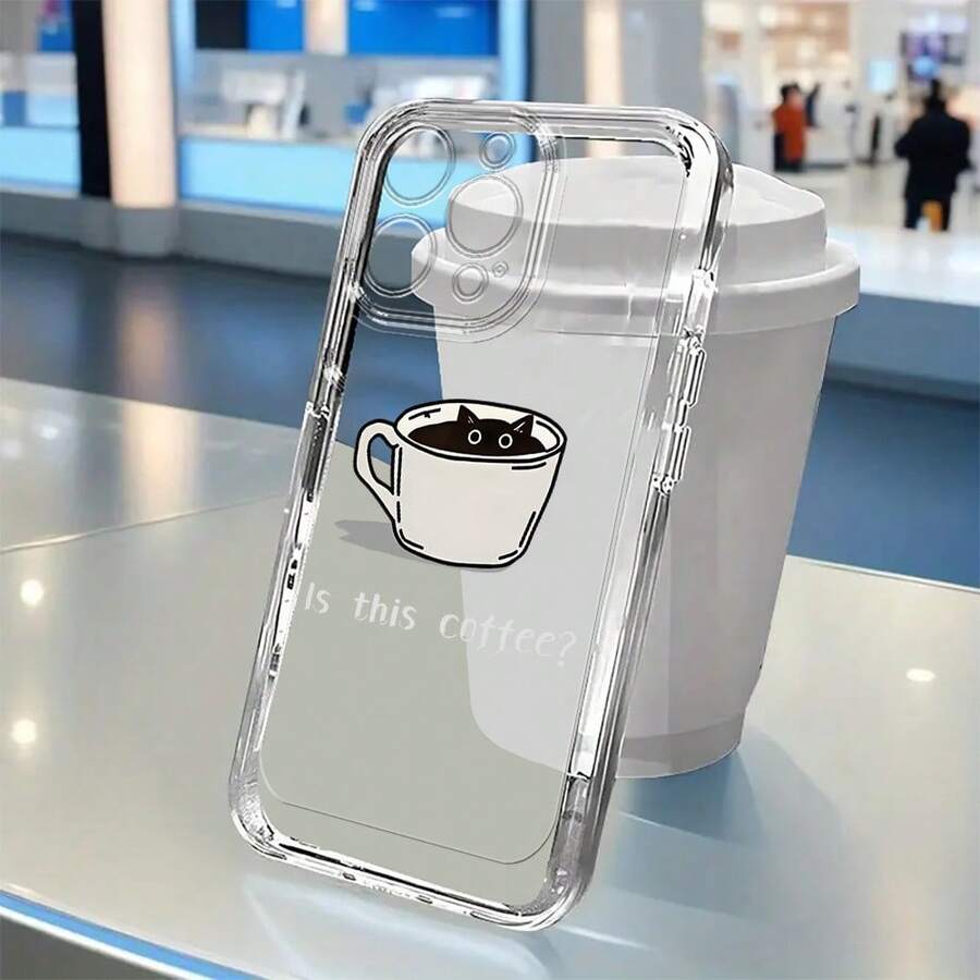 Una caja de café transparente con diseño de gato, adecuada para varios modelos de , incluyendo 17, 16, 15, 14, 13, 12, 11, etc.Proporciona un estilo de protección completo que es tanto suave como directo, adecuado para todos, estilo café Vivo Y, funda de diseño de café, funda de espejo de gato, funda linda, funda de teléfono, cubierta protectora conveniente. - Colores mixtos - Ver 1