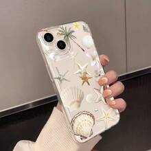 Una funda transparente para iPhone con un diseño simple y elegante, decorada con patrones de estrellas de mar, cocoteros y conchas. - Colores mixtos - Ver 7