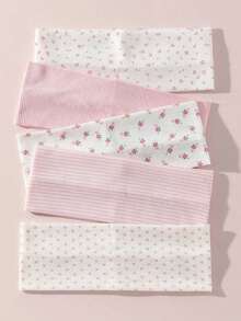 5pcs/Set Fashion Women Soft Non-Slip Headbands With Bow, Stripe, Heart, Floral Prints, Elastic Yoga Sports Hair Accessories, Versatile Daily Wear Winter Scarf Women Bandanas Soft Headwrap - Multicolor 6 - View 1