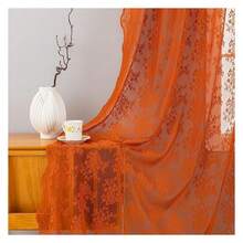 Burnt Orange 90 Curtains Length 2 Panel For Living Room Rustic Floral Retro Lace Semi Sheer Window Curtain Drapes For Bedroom Dining Room Office Boho Neutral Aesthetic Decor 52 Wx90 L Terracotta - 多色629 - 查看 1