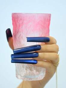 Premium Handmade Long Cat Eye Press On Nails, Multiple Solid Colors, Concert, Glam Night Styles, Gift For Her Summer - Royal Blue - View 2