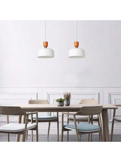 Alpinaluz Moderne Nordic Hang Verlichting 30cm Wit Metal Wood Effect, Adjustable Height, E27 Socket, Kitchen Or Dining Room view 8