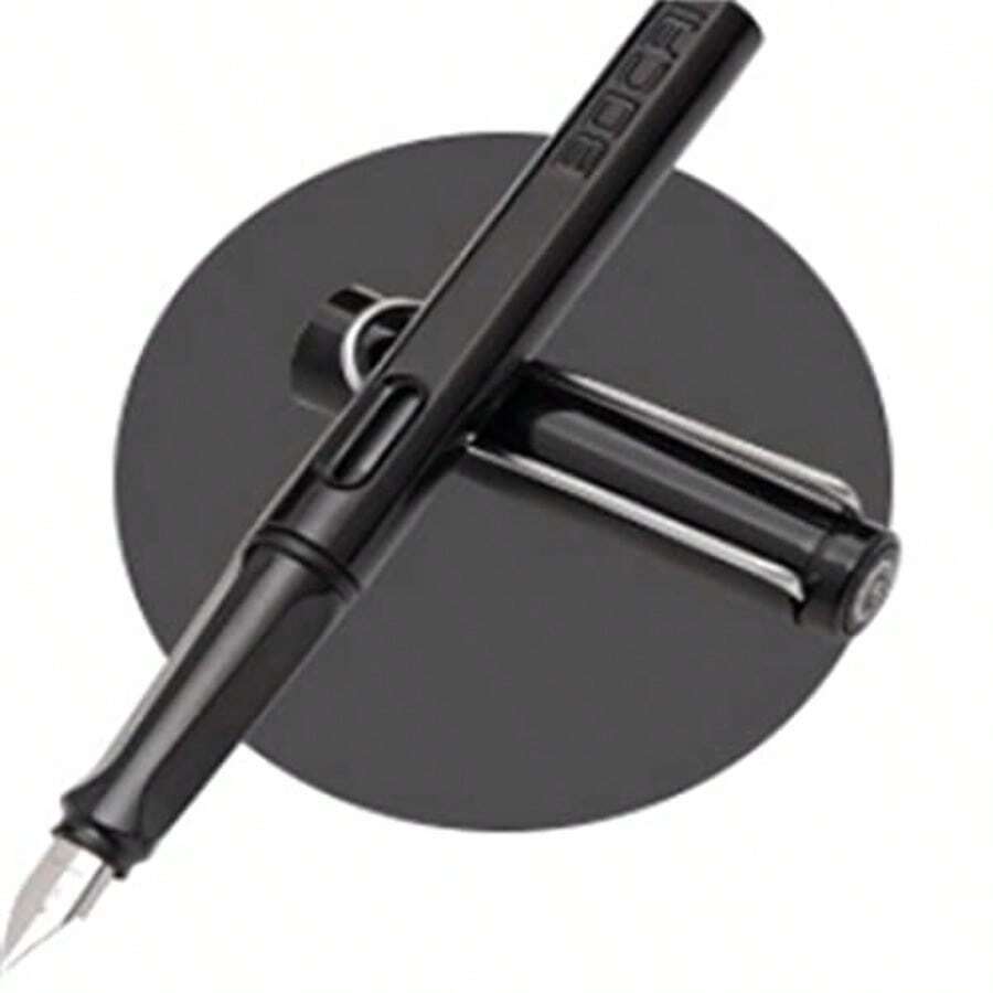 Pluma Fuente Pluma Estilográfica Recargable con Cartucho de Tinta Acero Inoxidable Cromado 0.38mm Plumín Juego de Bolígrafo Negro Tinta Líquida Negra Fuente De Punto Pluma - AzulNegro - Ver 1