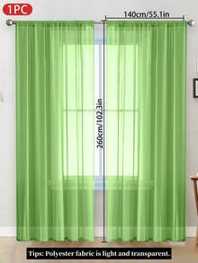 1pc Sheer Voile Curtain, Lightweight Translucent Fabric, Sun Blocking & Heat Insulation, Rod Pocket Top Design, Good Drapability, Suitable For Living Room, Bedroom, Balcony Decor | Autumn Decoration, Room Decor - Green - View 12