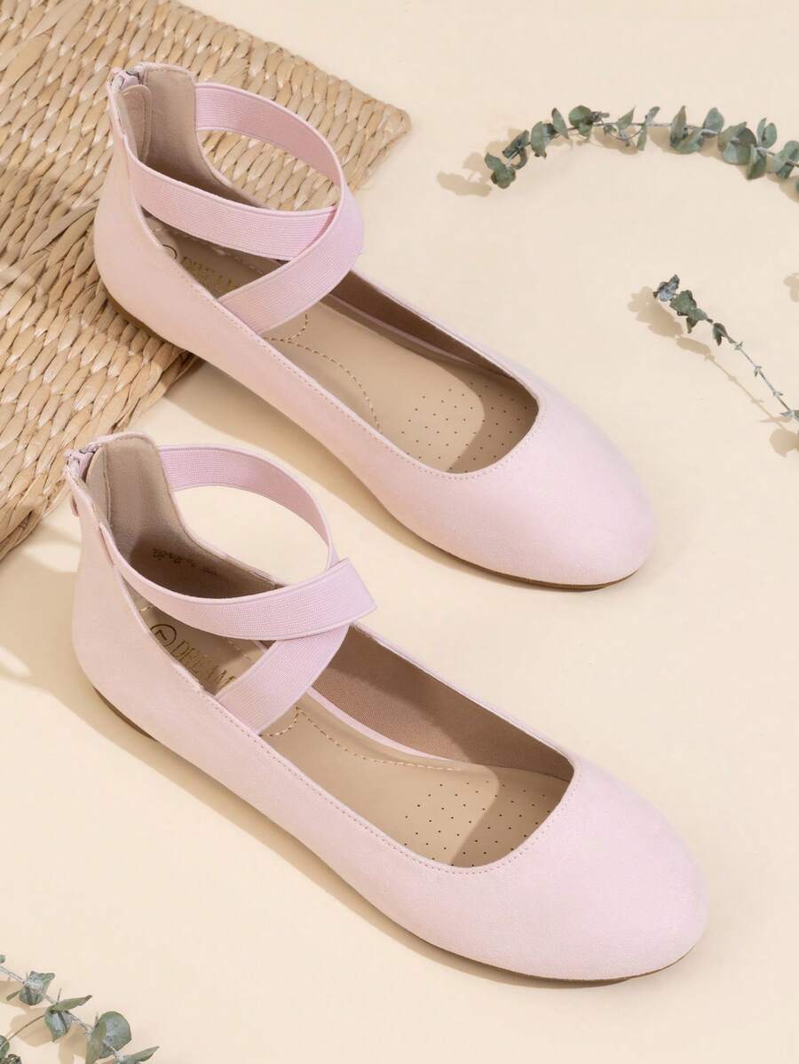 Women Ballet Flats Cross Elastic Ankle Straps Round Toe With Back Zipper Fashion Elegant Comfortable Daily Dress Versatile Non-Slip Flats Shoes - Hồng - Xem 1