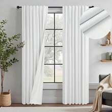 2 paneles de cortinas opacas de lino color crema de 84 pulgadas de largo, aislamiento térmico y bloqueo de luz, estilo rústico y de granja, blanco marfil, 2025 - Blanco - Ver 8