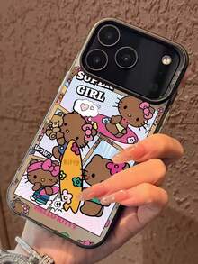 Sanrio 1个黑色和金属银色卡通三丽鸥Hello Kitty沙滩冲浪TPU防震全包手机壳，适用于 11/12/13/14/15/16/17/Pro Max