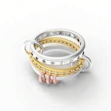1 Set de Anillos de Cobre Incrustados con Circonita Cúbica de Varios Estilos, Anillos Chapados en Oro Dorado Que No Se Desvanecen, Set de Anillos Apilables, Mejor Joyería Decorativa para Mujeres - Multicolor - Ver 8