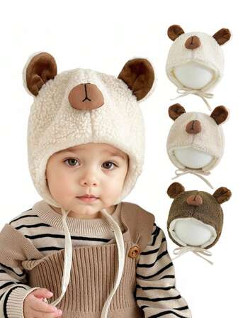 1pc Baby Lamb Fleece Ear Ion Hat, Adorable Capybara Style Warm Cap For Baby Boys And Girls, Toddler Autumn/Winter Daily Warm Hat
