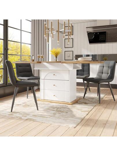 Telescopic Dining Tafel (110 140*80cm), Folding Kitchen People, Extendable Table, Space Saving Living Room, Three Shelves, Zwart view 3