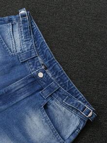 男士时尚复古水洗宽松直筒阔腿牛仔裤 - 藍色 - 查看 9