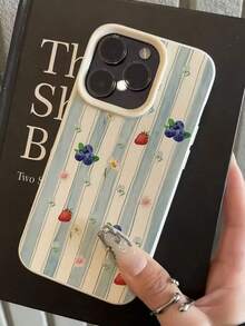 12-1pc White Floral Blue & Pink Striped Minimalist Pattern Full Coverage TPU Shockproof Phone Case Compatible With Apple 16, 15, 14, 13, 12, 11 Pro Max And Series - 型號2(1台) - 查看 3