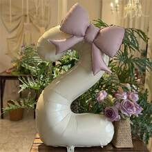 12个/套 40英寸焦糖色铝膜数码气球，饰有大型粉色蝴蝶结，适合装饰生日派对、家庭聚会和户外节日庆典。 - 焦糖色 - 查看 9