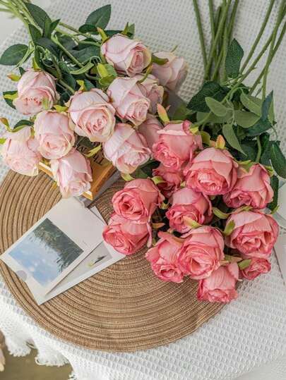Fake Flowers 1pc Pink Artificial Roses Dried Silk Flowers With Single Stems Faux Rose Realistic Pink Flower Centerpieces For Tables Wedding Bouquet Floral Arrangements