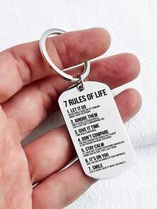 刻有“人生七法则”的不锈钢钥匙扣，励志钥匙圈，自我提升和每日提醒的贴心礼物 - 彩色 - 查看 1