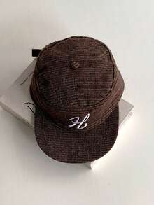 1pc Soft Top Flat Bill Hat, Retro Skateboard 5-Panel Cap, Women Camouflage Brim Hat, BiteBerry Original New American Letter Contrast Color Corduroy Plaid Baseball Cap, Unisex Fashion Casual Versatile Sun Hat, Outdoor Street Skater Hippie Chicks Style Cap - Multicolor - View 6