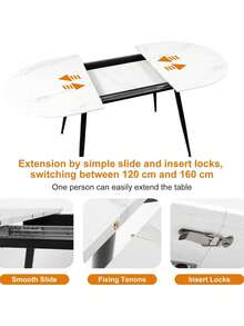 Dining Table And Chairs Set 4, Extendable Table With 4 Faux Leather Chairs For Dining Room, Kitchen, 4 Seater Room Set - White Marble Table + 4 Gray PU Chairs (black Legs) - View 6