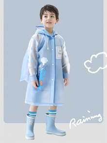 Outdoor Waterproof Raincoat With A Cartoon Pink Rainbow Unicorn Design, Featuring An Open Backpack Slot, Suitable For Outdoor Activities, Camping, Walking To And From School, With A Windproof And Waterproof Transparent Brim, Sold As A Single Piece.