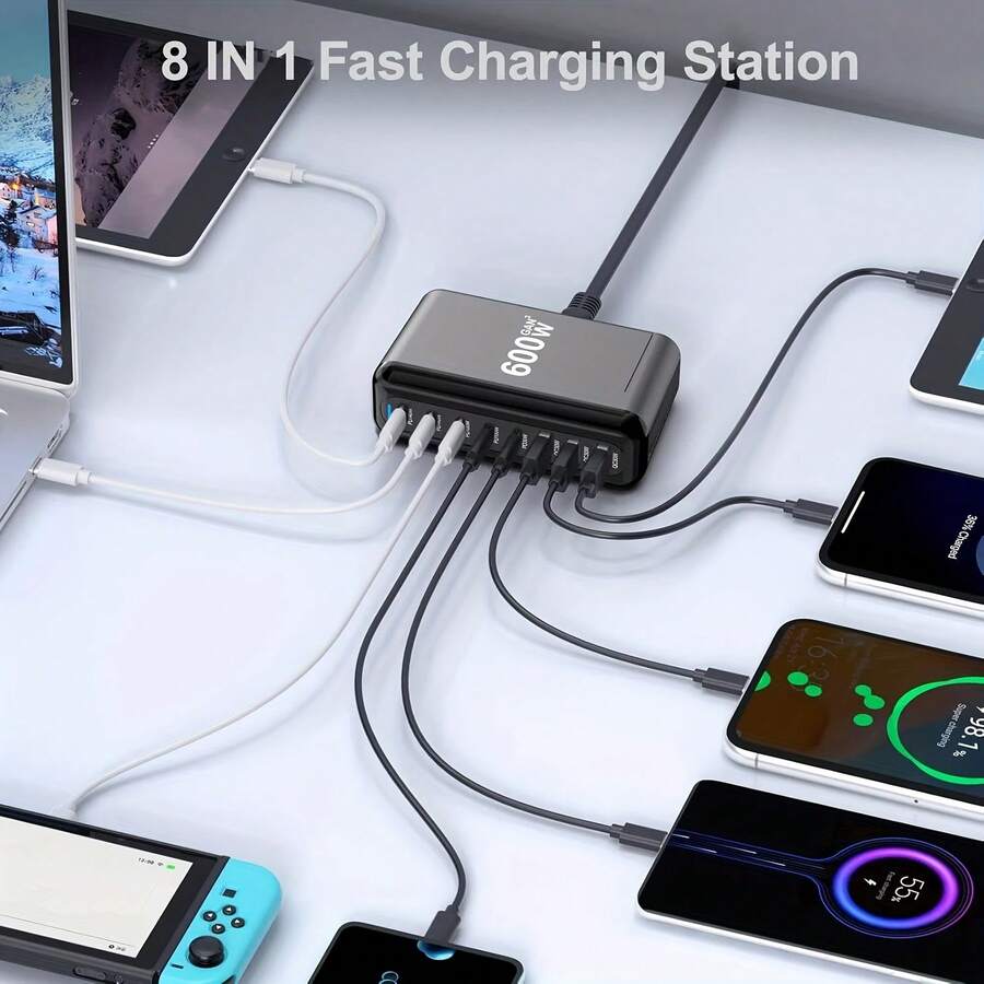 600W USB-C 140W USB-C 充电器,GaN III 8 端口快速充电站,PD 3.1 140W 笔记本电脑充电器,兼容 MacBook Pro/Air、Steam Deck、Galaxy S24 - 查看 1
