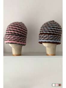 Mixed Color Knitted Bucket Hat For Women, Autumn/Winter, New Style, Large Head Circumference, Versatile, Simple, Natural Look, Fashionable, Compact, Warm Knitted Cap