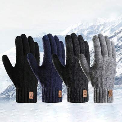 1 para dzianinowych rękawiczek z wełny alpaki, ciepły styl z podszewką z polaru i pogrubioną konstrukcją, odpowiednie do użytku męskiego zimą, w chłodne dni, z ekranem dotykowym