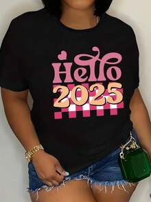 Camiseta 100% algodón con Estampado Gráfico, Manga Corta y Cuello Redondo para Verano y Primavera, Ropa de Mujer - Negro - Ver 2