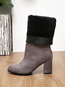 Botas altas hasta la rodilla con tacón apilado para mujer de otoño/invierno, botas de montar con tacón grueso y punta puntiaguda versátiles, botas de tobillo con tacón alto delgado y ajuste minimalista