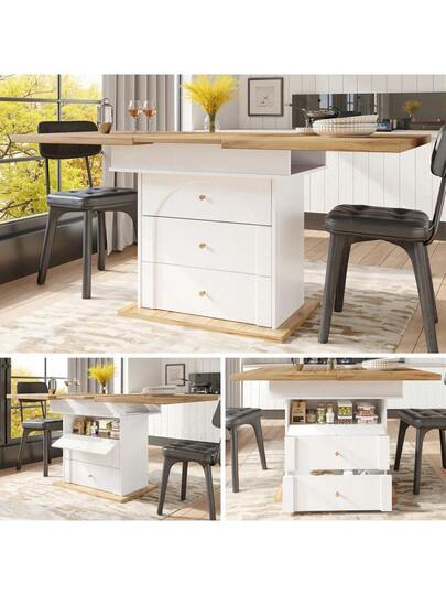 Telescopic Dining Tafel (110 140*80cm), Folding Kitchen People, Extendable Table, Space Saving Living Room, Three Shelves, Zwart