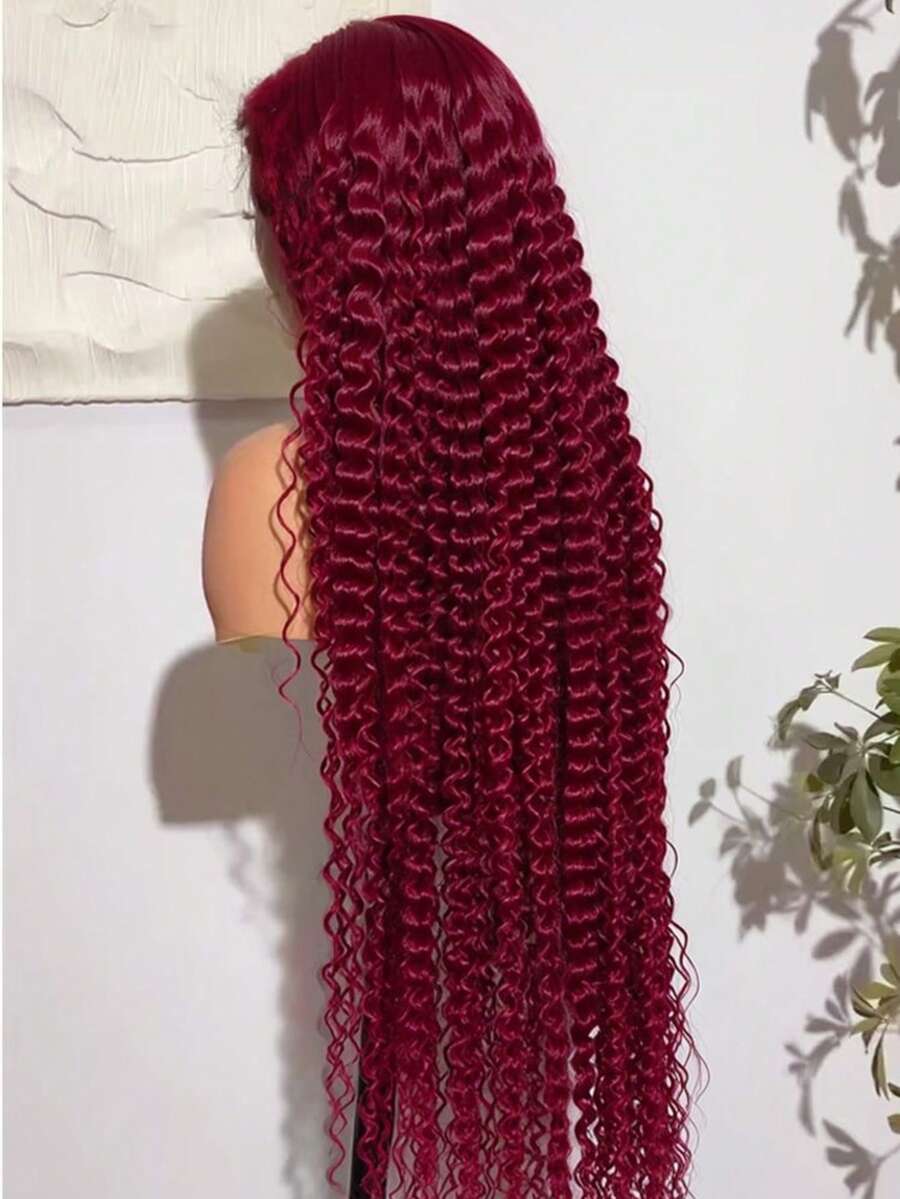 99J Burgundy 13x6 HD Lace Frontal Wig 100% Human Hair Water Curly Red Colored 13x6 Transparent Lace Lace Frontal Wigs 99J Burgundy Lace Front Wigs Black Glueless Wigs Human Hair - S99J - 查看 1
