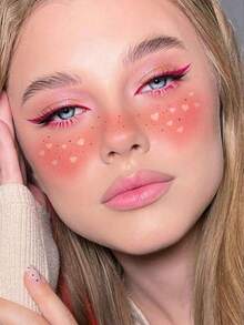 2 片装圣诞节和情人节临时面部纹身贴纸 - 粉色爱心星星闪亮雀斑和腮红图案临时面部纹身贴纸 - 防水防汗，适合情侣圣诞节和节日表演，可持续 3-5 天