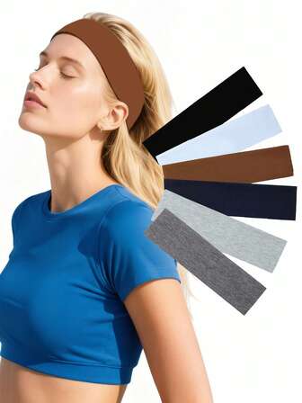 6pcs Women's Multi-Color Solid Color Sports Sweat-Absorption Headband, Running Fitness Hair Band For Protecting Forehead Casual Yoga Headband Pack Set For Women Men In Black White Grey Brown Sport Headband Pack For Women Men Athletic Hairband In Black White Grey Brown Navy Blue