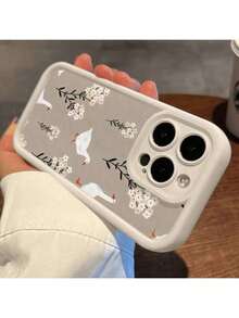 Para IPhone 11 12 13 14 15 16 Plus Pro ProMax XSMAX XS/ X funda de silicona, moda de alta gama, diseño de patrón de pato Floral Funda con impresión HD - Blanco antiguo - Ver 3