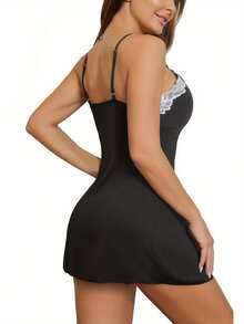 Sexy Lingerie With Lace Patchwork And Slit Design, European And American Classic Sleepwear And Loungewear - Black - View 3