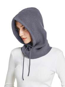 1pc Unisex Knitted Wool Balaclava, Warm Neck & Face Covering - Flat Angle Dark Gray - View 20