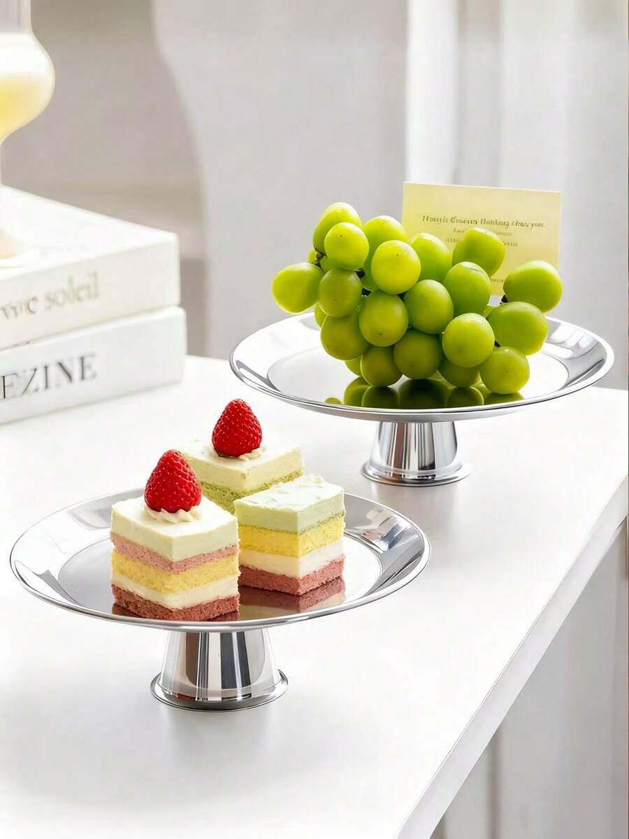 1 khay đế bằng thép không gỉ cao cấp tối giản, thích hợp cho phòng khách, phòng ăn, cửa hàng tráng miệng, đám cưới, tiệc tùng - Bạc - Xem 1