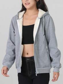 Sudadera con capucha con forro térmico y cremallera para mujer - Chaqueta deportiva cálida con bolsillos para correr, gimnasio, casual, exterior, invierno