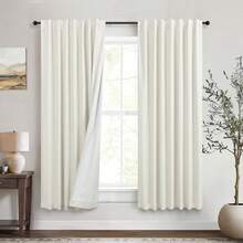 Cream Linen Blackout Curtains 84 Inch Long 2 Panel Set, Thermal Insulated Light Blocking, Neutral Rustic Farmhouse Style, Ivory White, 2025 - Natural - View 19