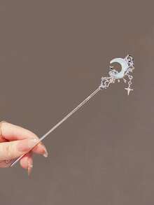 1个女士月光石星星发夹，现代中国风月亮发簪，高端发髻配饰。适合日常佩戴，也适合秋冬季雪花主题发型。它还可以用作发髻固定器和发饰，是斋月、情人节和婚礼装饰的理想之选。 - 彩色 - 查看 4