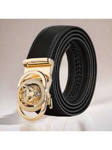 Stylish Metal Buckle Belt For Women Men Belt - Alloy Leopard Head Buckle Fashion Daily Decoration Jeans Belt With Automatic Buckle - Perfect Accessory For Business And Casual Accasions - Vàng đen - Xem 1
