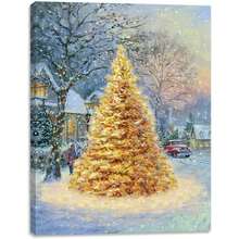 2025 Christmas Canvas Wall Art Print 12" X 16" With Timer | LED Lighted Design - Golden Christmas Tree - View 1