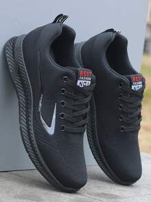 男士黑色透气运动鞋，2025新款春夏休闲鞋，防臭防滑网眼鞋，轻便软底跑鞋，时尚百搭鞋 - 黑色 - 查看 10