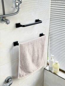 免打孔粘贴式镂空毛巾架，安装简便，超强粘性，经久耐用，其他材质可选，壁挂式毛巾架，节省空间的浴室配件 - 黑色 - 查看 2