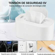 Calentador de toallitas y dispensador para bebé, calentador de toallitas portátil con dispensador universal, toallitas con calefacción a temperatura cómoda, para bebé en casa/viaje, carga USB, decoraciones familiares y regalos para baby shower,Blanco - Blanco - Ver 7
