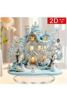 Decorazione natalizia in acrilico piatto 2D a forma di casa innevata - ideale per casa, ufficio e caffè