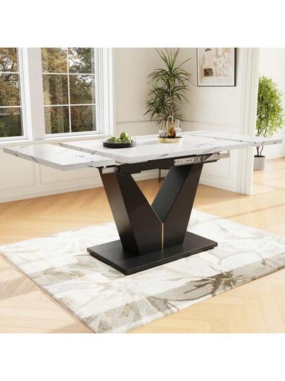 Telescopic Dining Tafel (99 159*75cm), Extendable Table, Space Saving Kitchen Large Work Surface, Flexible Home Office Living Room, Wit Shaped