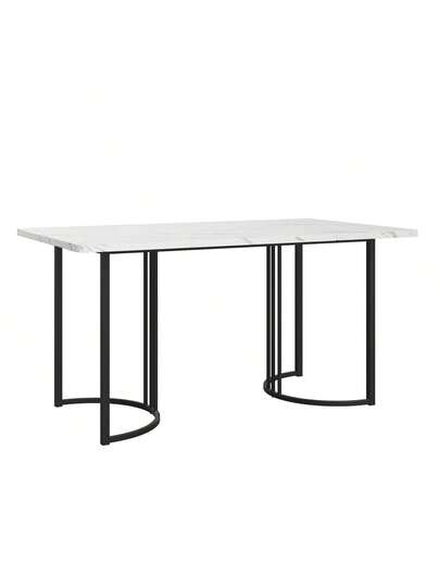 Dining Tafel 140 80 Cm (1 Piece), Moderne Kitchen Table, Metal Frame Rectangular Bloemen Pattern, Adjustable Legs Room Living Room, White/Black view 9
