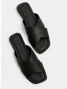 Women's Flat Sandal With Crossed Detail And Modern Style - 黑色 - 查看 1