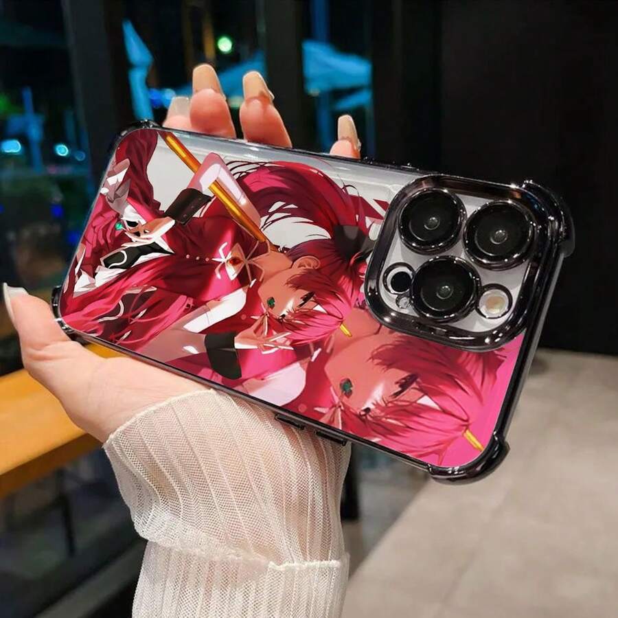 Funda de Teléfono de Chica Anime de Pelo Rojo Kyoko Sakuras, Compatible con iPhone 16, 16e, 15, 14, 13, 12 Mini, 11 Pro Max, X, XR, XS Max, 8, 7 Plus – Cubierta Trasera Transparente a Prueba de Golpes con Marco Electrochapado y Diseño de Alta Gama - Mezcla de colores - Ver 1