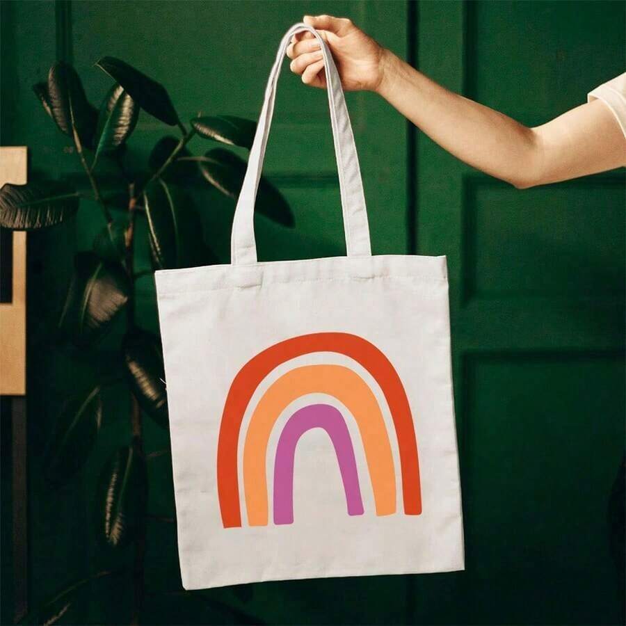 Canvas Tote Bag WLW Rainbow For Women Reusable Cloth Cotton Bags For Shopping Beach Grocery - 白色 - 查看 1