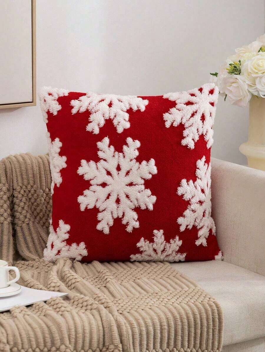 1pc Plush Tree, Deer & Snowflake Design Throw Pillow Cover, Suitable Living Room, Bedroom, 4 Seasons Decor,